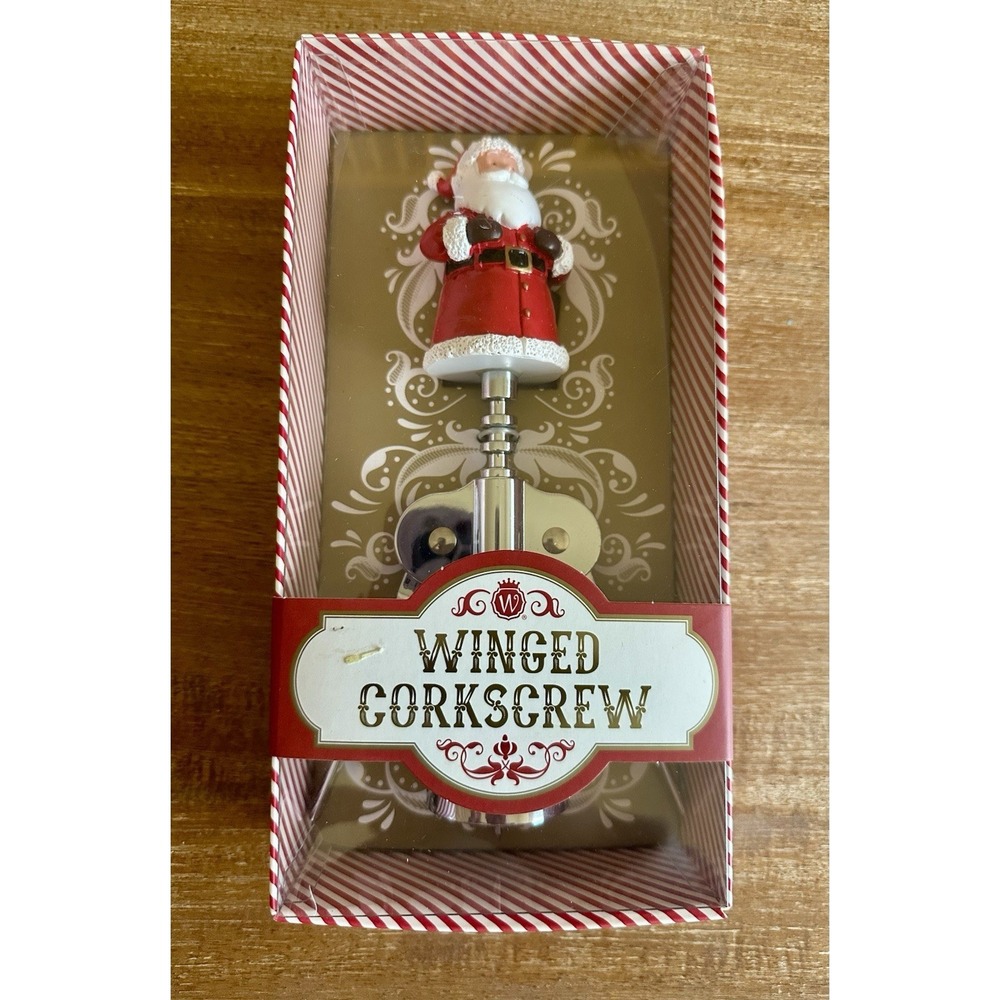 Bar-Winged Corkscrew Christmas Santa Decoration Wine Holiday Party NEW